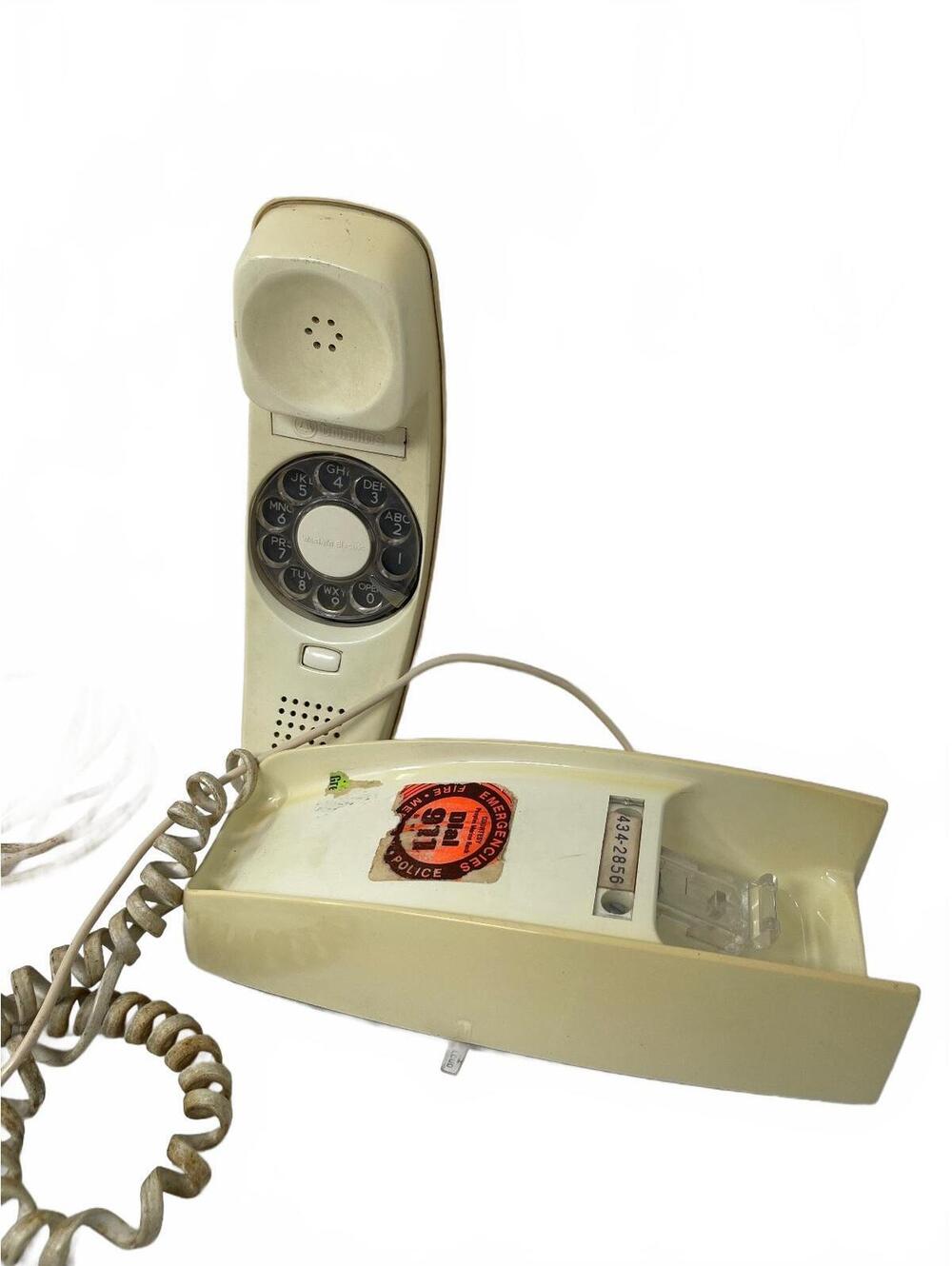 Vintage Off-White Rotary Wall Telephone Trimline Style Phone Landline